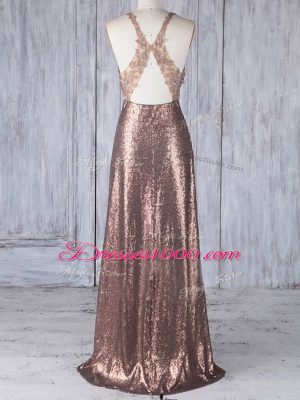 Brown Scoop Criss Cross Appliques Quinceanera Court Dresses Sleeveless