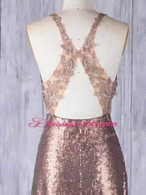 Brown Scoop Criss Cross Appliques Quinceanera Court Dresses Sleeveless