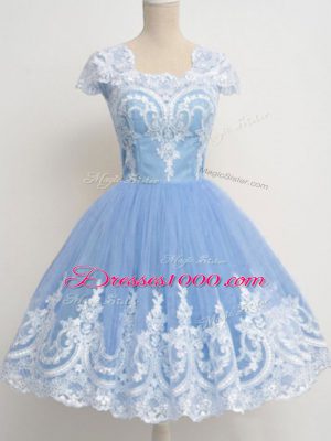 Light Blue Cap Sleeves Tulle Zipper Vestidos de Damas for Prom and Party and Wedding Party