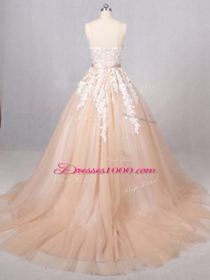 Appliques Wedding Dresses Champagne Zipper Sleeveless Brush Train