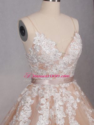 Appliques Wedding Dresses Champagne Zipper Sleeveless Brush Train