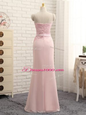 Floor Length Baby Pink Dama Dress for Quinceanera Chiffon Sleeveless Lace