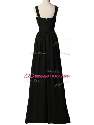 Captivating Black Chiffon Zipper Court Dresses for Sweet 16 Sleeveless Floor Length Appliques