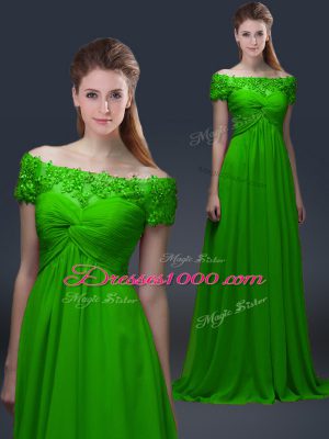 Eye-catching Empire Appliques Mother of Bride Dresses Lace Up Chiffon Short Sleeves Floor Length