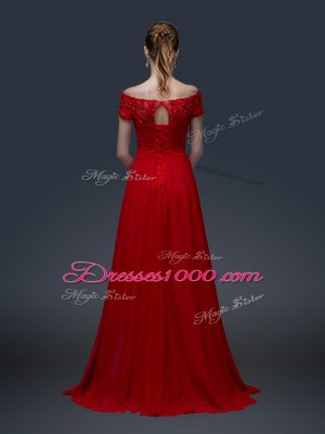 Eye-catching Empire Appliques Mother of Bride Dresses Lace Up Chiffon Short Sleeves Floor Length