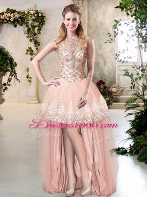 Admirable Peach Sleeveless Tulle Backless Vestidos de Quinceanera for Prom and Military Ball and Sweet 16 and Quinceanera