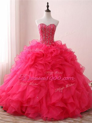 Floor Length Ball Gowns Sleeveless Hot Pink Quinceanera Gown Lace Up