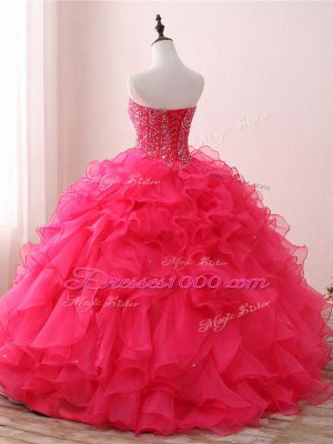 Floor Length Ball Gowns Sleeveless Hot Pink Quinceanera Gown Lace Up