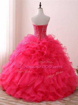 Floor Length Ball Gowns Sleeveless Hot Pink Quinceanera Gown Lace Up