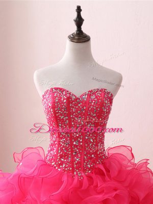 Floor Length Ball Gowns Sleeveless Hot Pink Quinceanera Gown Lace Up