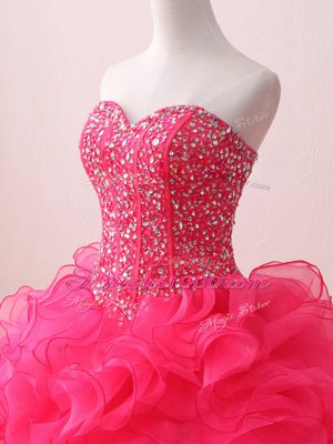 Floor Length Ball Gowns Sleeveless Hot Pink Quinceanera Gown Lace Up