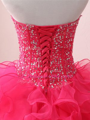 Floor Length Ball Gowns Sleeveless Hot Pink Quinceanera Gown Lace Up