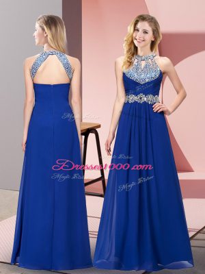 Fine Blue Zipper Homecoming Dress Beading and Ruching Sleeveless Floor Length