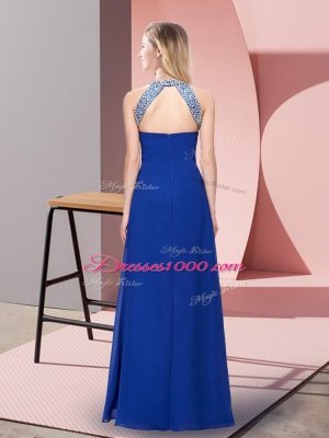 Fine Blue Zipper Homecoming Dress Beading and Ruching Sleeveless Floor Length