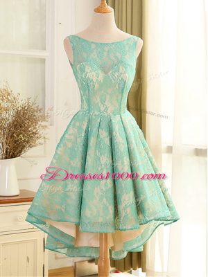 Wonderful Lace and Appliques Homecoming Dresses Turquoise Backless Sleeveless High Low