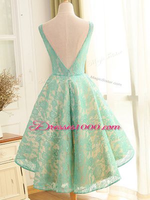 Wonderful Lace and Appliques Homecoming Dresses Turquoise Backless Sleeveless High Low