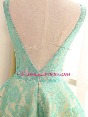 Wonderful Lace and Appliques Homecoming Dresses Turquoise Backless Sleeveless High Low