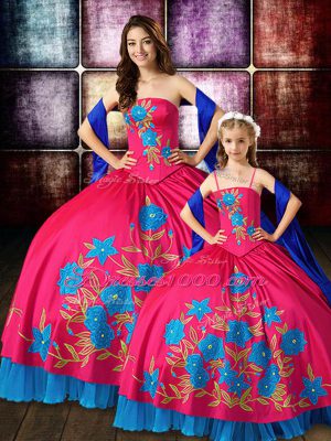 Romantic Hot Pink Sleeveless Embroidery Floor Length Quinceanera Gowns