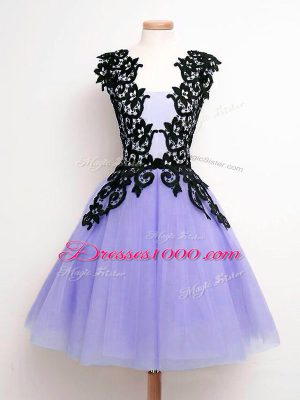 Most Popular Lavender Sleeveless Tulle Lace Up Vestidos de Damas for Prom and Party and Wedding Party