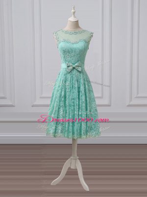 Shining Apple Green Damas Dress Prom and Party and Wedding Party with Lace and Bowknot Scoop Sleeveless Lace Up