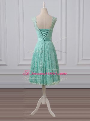 Shining Apple Green Damas Dress Prom and Party and Wedding Party with Lace and Bowknot Scoop Sleeveless Lace Up