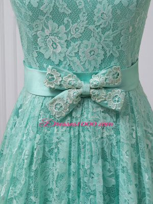 Shining Apple Green Damas Dress Prom and Party and Wedding Party with Lace and Bowknot Scoop Sleeveless Lace Up