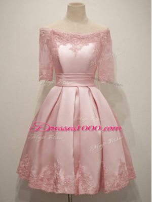 Latest Half Sleeves Lace Up Knee Length Lace Wedding Party Dress