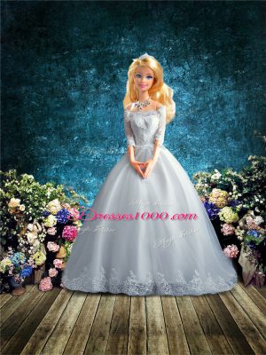 Fancy Off The Shoulder Half Sleeves Court Train Clasp Handle Quince Ball Gowns White Tulle