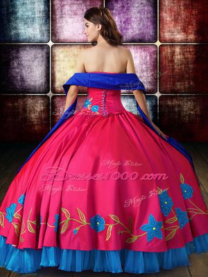 Amazing Hot Pink Strapless Lace Up Embroidery Sweet 16 Quinceanera Dress Sleeveless