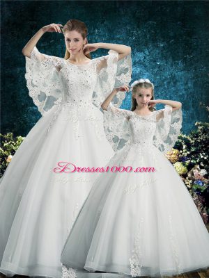 White Half Sleeves Lace Floor Length Vestidos de Quinceanera