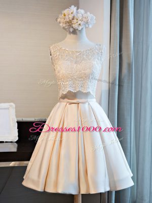 Classical Champagne Lace Up Scoop Lace Cocktail Dress Satin Sleeveless