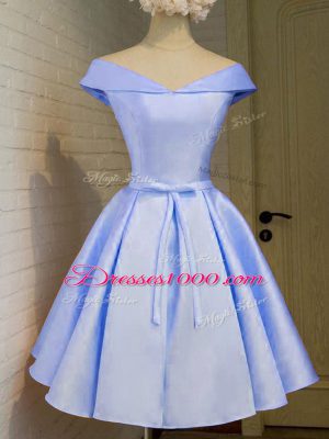 Lavender Dama Dress Prom and Party and Wedding Party with Belt Off The Shoulder Cap Sleeves Lace Up
