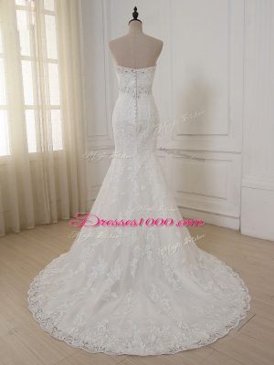 Sleeveless Brush Train Lace and Appliques Zipper Wedding Dress