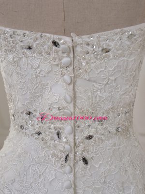 Sleeveless Brush Train Lace and Appliques Zipper Wedding Dress