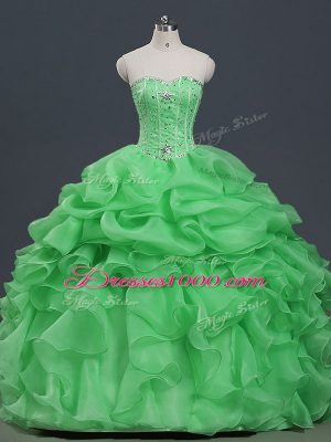 Beading and Ruffles and Pick Ups Quinceanera Gown Lace Up Sleeveless Floor Length