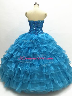 Teal Sleeveless Floor Length Beading and Ruffles Lace Up 15th Birthday Dress