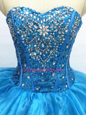 Teal Sleeveless Floor Length Beading and Ruffles Lace Up 15th Birthday Dress