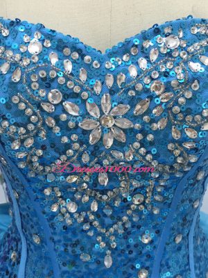 Teal Sleeveless Floor Length Beading and Ruffles Lace Up 15th Birthday Dress