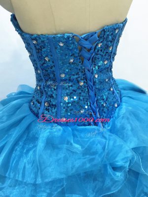 Teal Sleeveless Floor Length Beading and Ruffles Lace Up 15th Birthday Dress