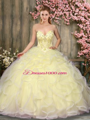 Floor Length Light Yellow Quinceanera Gown Sweetheart Sleeveless Lace Up