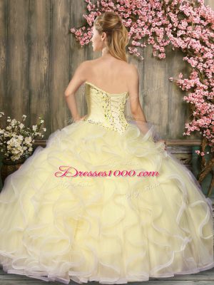 Floor Length Light Yellow Quinceanera Gown Sweetheart Sleeveless Lace Up