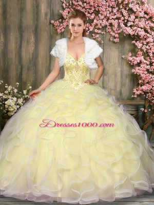 Floor Length Light Yellow Quinceanera Gown Sweetheart Sleeveless Lace Up