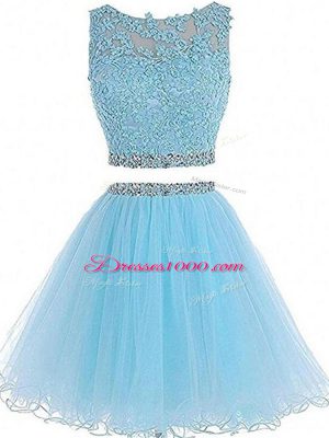 Aqua Blue Zipper Sweetheart Beading and Lace and Appliques Tulle Sleeveless