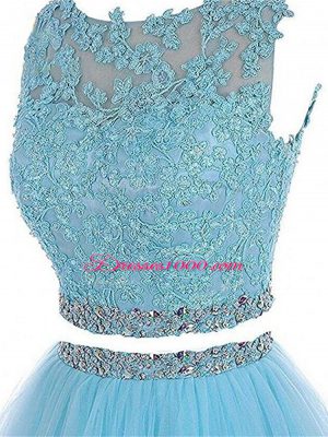 Aqua Blue Zipper Sweetheart Beading and Lace and Appliques Tulle Sleeveless