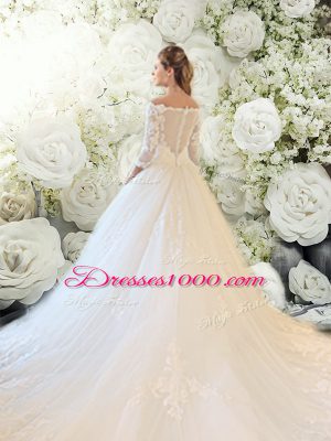 Chic 3 4 Length Sleeve Chapel Train Zipper Lace Bridal Gown