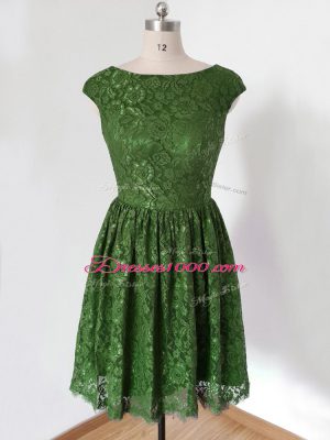 Olive Green Empire Lace Scoop Cap Sleeves Lace Knee Length Lace Up Quinceanera Dama Dress