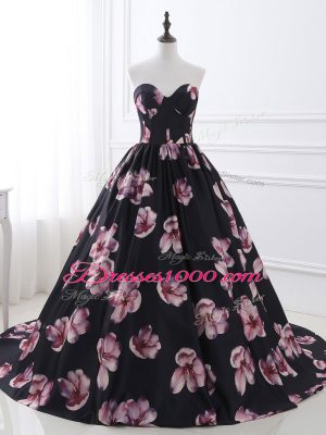 Adorable Multi-color Ball Gowns Sweetheart Sleeveless Printed Brush Train Lace Up Ruching Celebrity Prom Dress