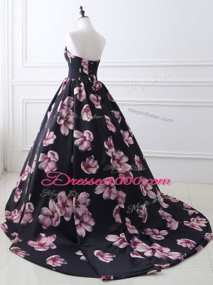 Adorable Multi-color Ball Gowns Sweetheart Sleeveless Printed Brush Train Lace Up Ruching Celebrity Prom Dress