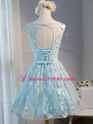 Light Blue Sleeveless Tulle Lace Up Cocktail Dresses for Prom and Party and Sweet 16