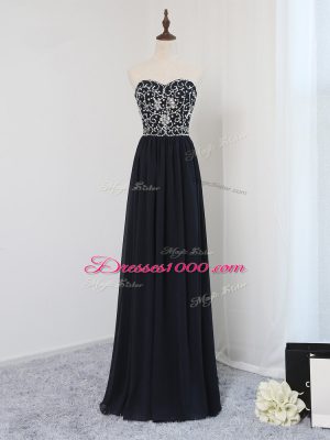 Floor Length Zipper Homecoming Dress Black for Prom and Party and Sweet 16 and Beach with Beading